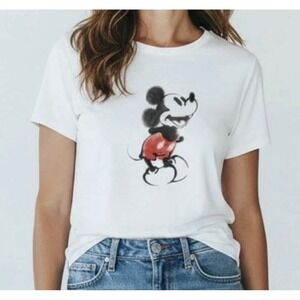 Disney Mickey Mouse Watercolor Sketch Graphic T-Shirt White Womens Size XXL